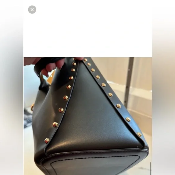 Michael Kors Manhattan Tote Shoulder Bag Black Leather Gold Studs New With Tags Bags